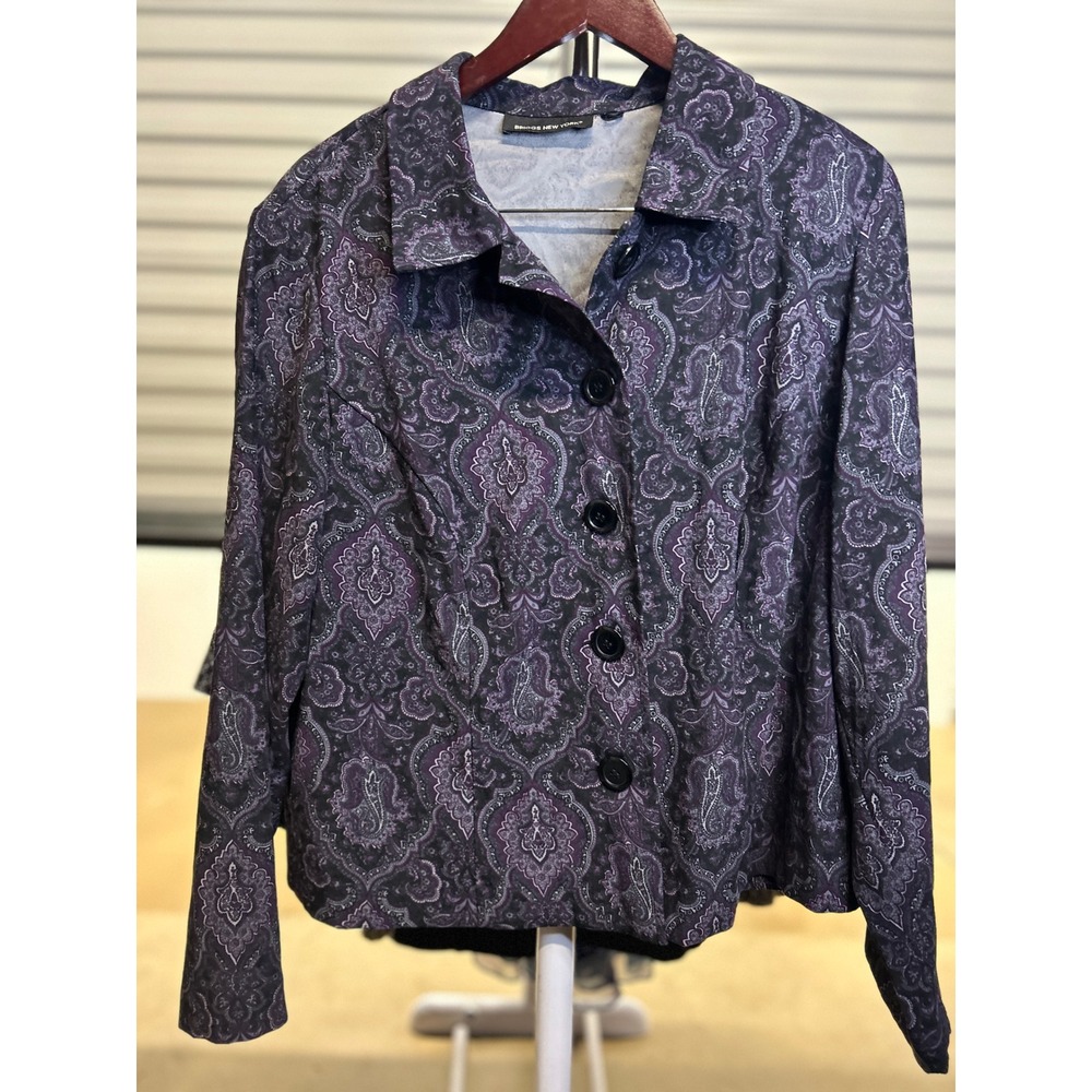 Briggs New York Jacket Womens L Purple Paisley Button Front Professional Career